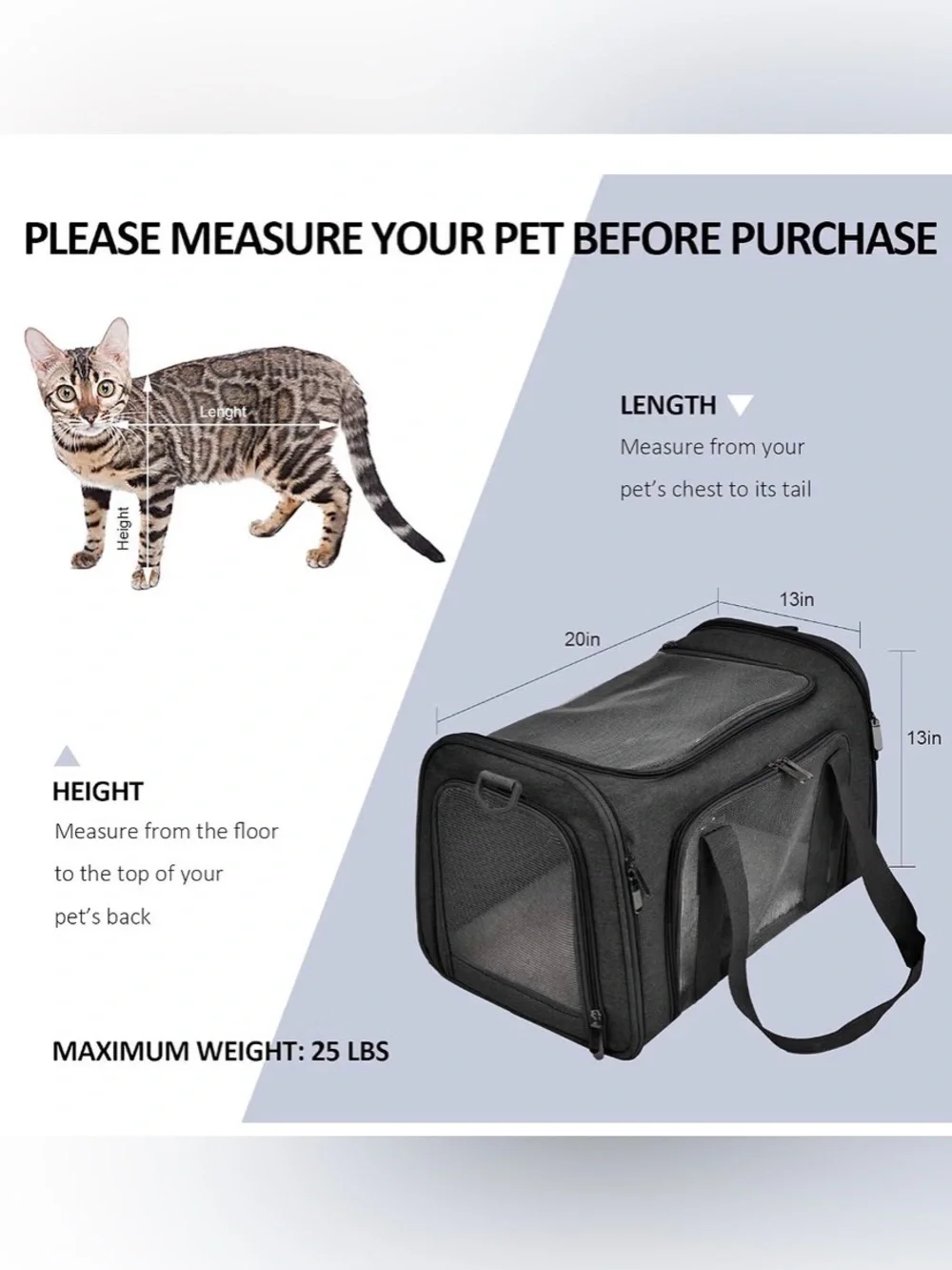 Black Large Portable & Foldable Cat/Pet Carrier with Shoulder Strap  25# Limit